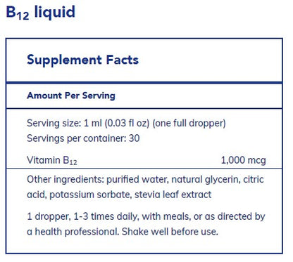 B12 Liquid, Methylcobalamin 1,000mcg/ml, 30ml