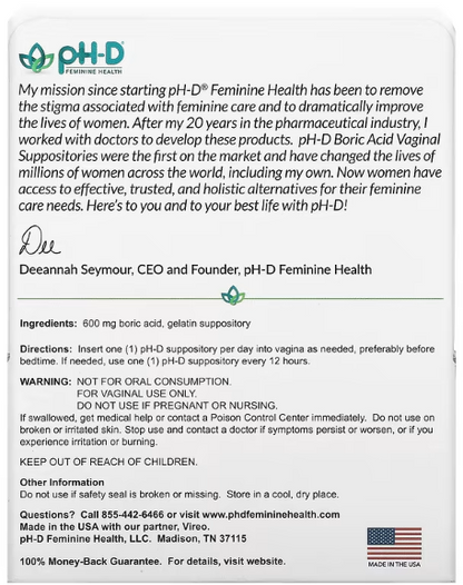 pH-D Boric Acid Vaginal Suppositories - 24 count